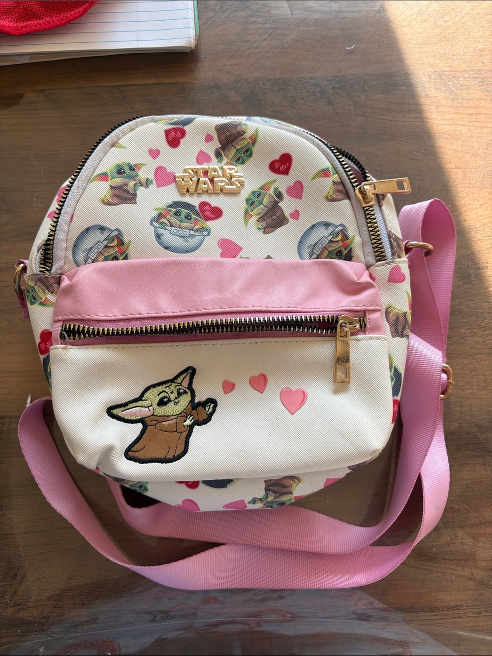 Star Wars The Child Pink and Cream Kids Crossbody Bag with Hearts